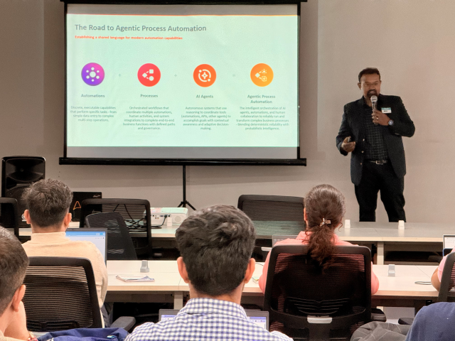 SimonKNicholson's tweet photo. We’re kicking off the first Automation Anywhere Pathfinder Meetup in Chennai, diving into goal-based AI agents, Agentic Process Automation capabilities, product roadmap insights, and real-world automation stories from the community. See you there. https://t.co/VXAMHdHLvz https://t.co/JwxwOZcZpo
