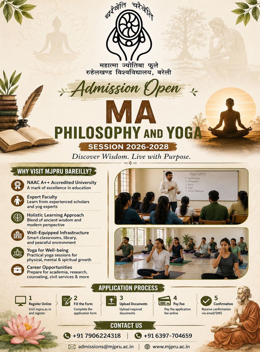 mjp_bareilly's tweet photo. #MJPRU #mjpru #governorofup #UPGovernment #StudentsOurBrandAmbassidors #StudentSuccess #HigherEducation #GovernmentofIndia #MAinPhilosophyAndYoga
Admissions open for the academic year 2026-27 https://t.co/M8Hqkmd43A