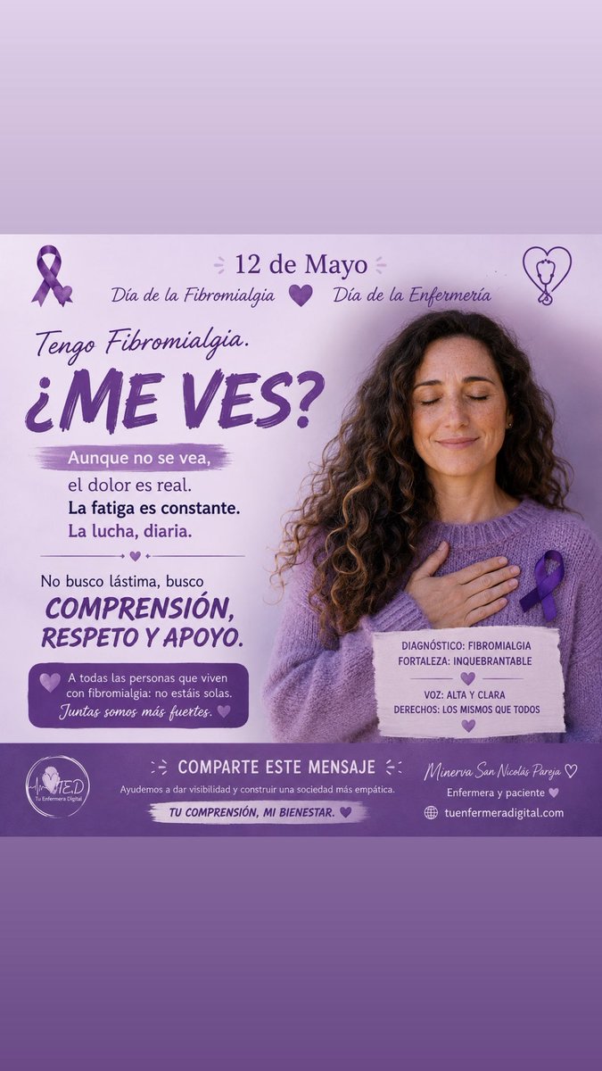 minerva_TED's tweet photo. 12 de mayo día internacional de la Fibromialgia y la Enfermería 
#12mayo #fibromialgia #enfermeria #sensibilidadcentral https://t.co/2UbgE6qygZ