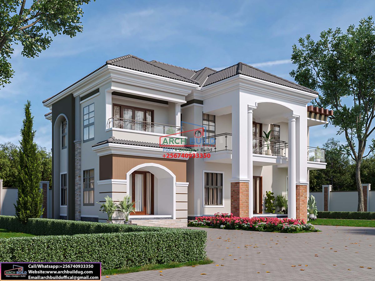 ArchBuildUg's tweet photo. 5–Bedroom modern home designed to fit on a plot of 100*100 ft           
GROUND FLOOR           
• Sitting room           
• Outdoor lounge           
• Indoor dining           
• Outdoor dining           
• Open kitchen           
• Breakfast dining           
• Pantry           
• Laundry           
• Kitchen veranda           
• Visitors’ bedroom self-contained with a veranda           
• General bath           
• House help
       
FIRST FLOOR           
• Family lounge           
• Family balcony           
• Home office           
• Office balcony           
• Master bedroom. 7* designed           
• Master balcony           
• Walk-in closet with his and hers           
• Master bath           
• Study/prayer room              
• Boys’ bedroom self-contained with a walk-in closet    
• Girls’ room self-contained with a walk-in closet  ___________________________________
Plan Design Build    
__________________________________
To get in touch with us,           
Call/WhatsApp: ￼⁨0740933350
Email: archbuildoffical@gmail.com
