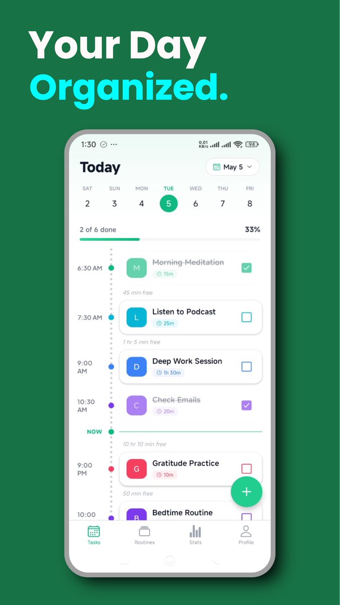 dimeji_dev's tweet photo. Just pushed a major update to Myday, my routine tracking app.

Here’s what’s new:
✅ Redesigned schedule view
✅ Custom color themes
✅ Smarter stats screen
✅ Polished profile page

Still  100% free on Android. 

https://t.co/i7q4ilB2f7 https://t.co/y4xFTELv69