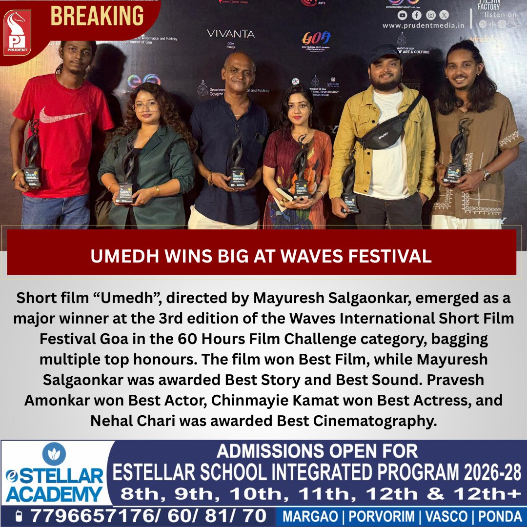 prudentgoa's tweet photo. Umedh Wins Big At Waves Festival
#WavesFestival #GoaNews #ShortFilm #Umedh #GoaCinema #FilmAwards #FilmFestival #60HourChallenge #MayureshSalgaonkar #PraveshAmonkar #ChinmayieKamat #NehalChari #GoanFilms #IndependentCinema #AwardWinningFilm https://t.co/P0VgBrAZGO