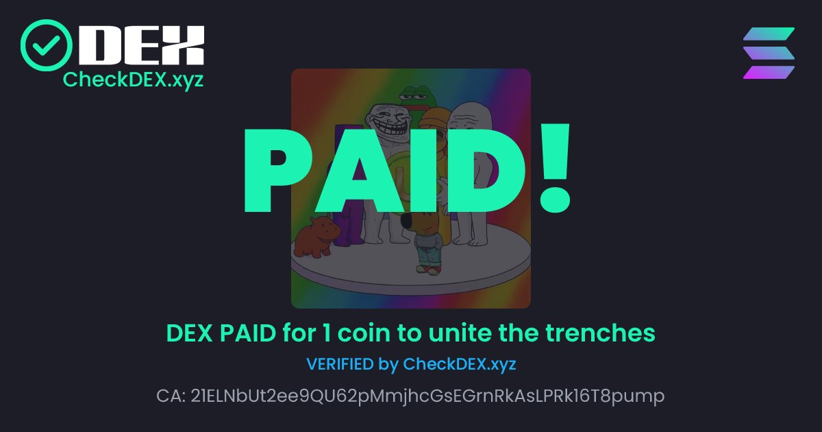 A NEW TOKEN ($Unity) HAS PAID DEX!

Join the Community:
x.com/i/communities/…

checkdex.xyz/21ELNbUt2ee9QU…

🚀 SEND 1 coin to unite the trenches W/ CHECKDEX TRENDING 🚀