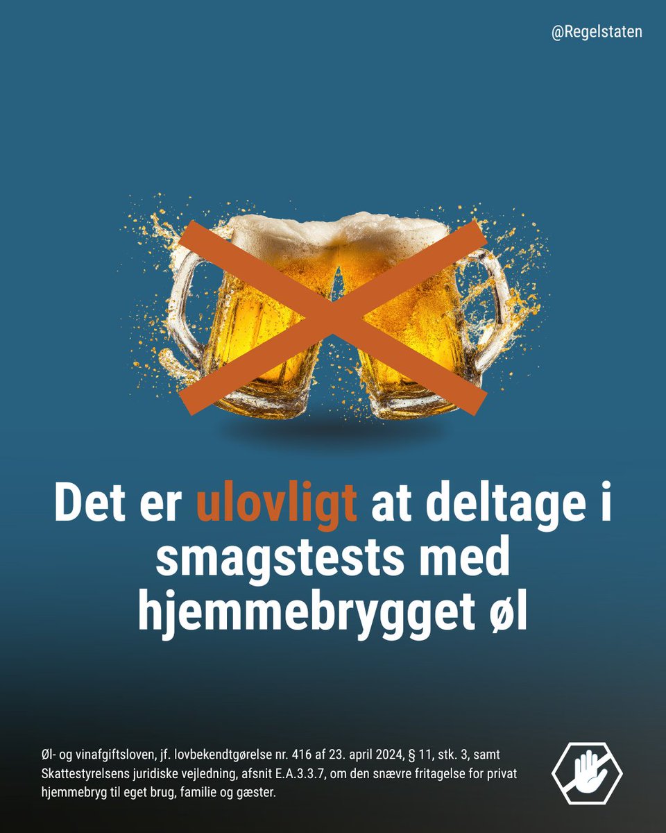 realRegelstaten's tweet photo. Har du brygget en god øl derhjemme og vil deltage i en konkurrence? Glem det.

Hjemmebryggere mødes af krav om CVR, punktafgift og bureaukrati på linje med kommercielle bryggerier.

Resultat: aflyste arrangementer, svækkede fællesskaber og mindre ølglæde. https://t.co/lX7JYvdSAu