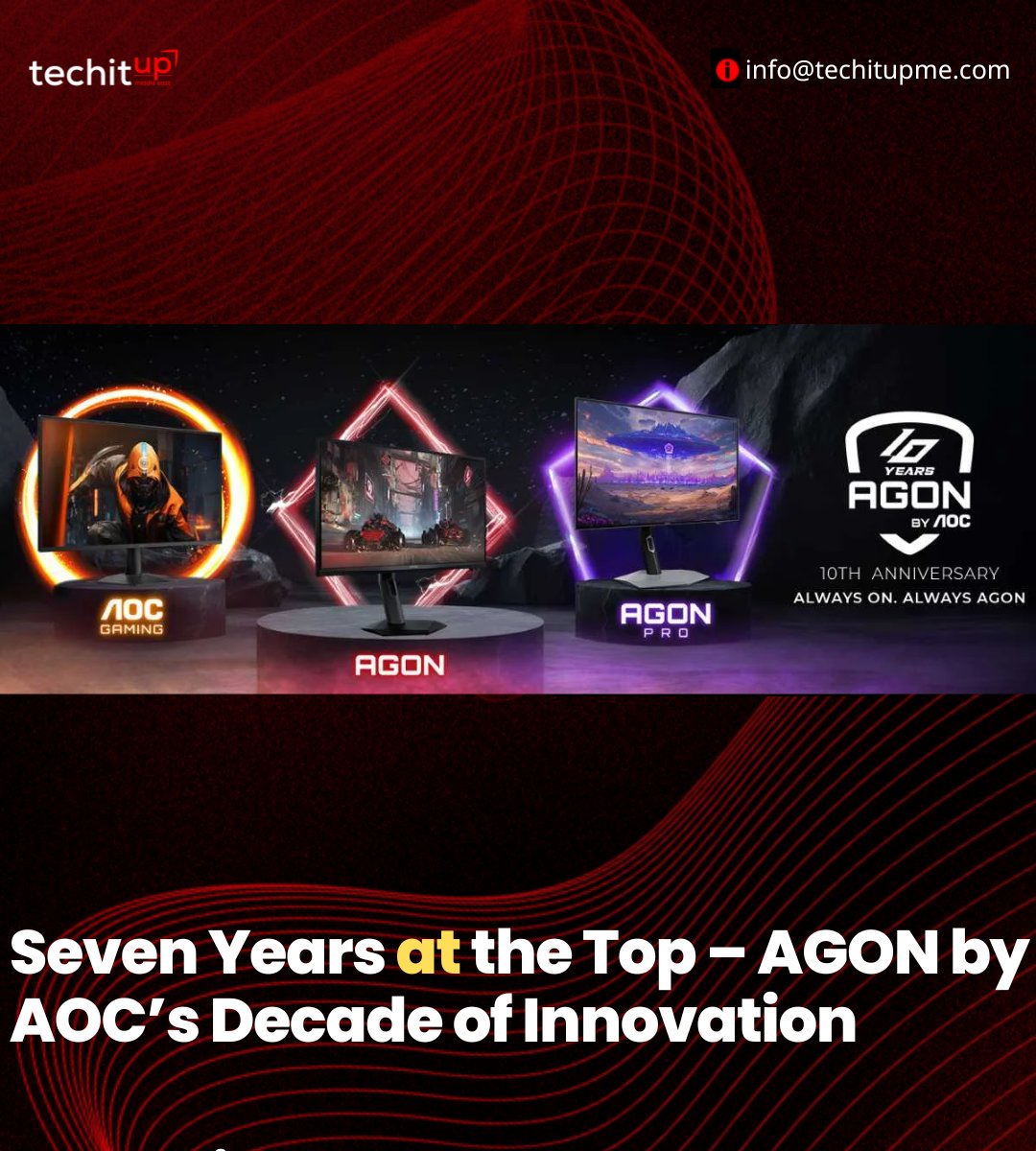 Techitup_me's tweet photo. AGON by @AOC, a global gaming monitor brand known for high performance esports displays, is celebrating 10 years of innovation after being ranked the No. 1 gaming monitor brand for seven consecutive years, according to the latest IDC 2025 report. 

https://t.co/FuFD9NLAqy https://t.co/JNMxNbrwpO