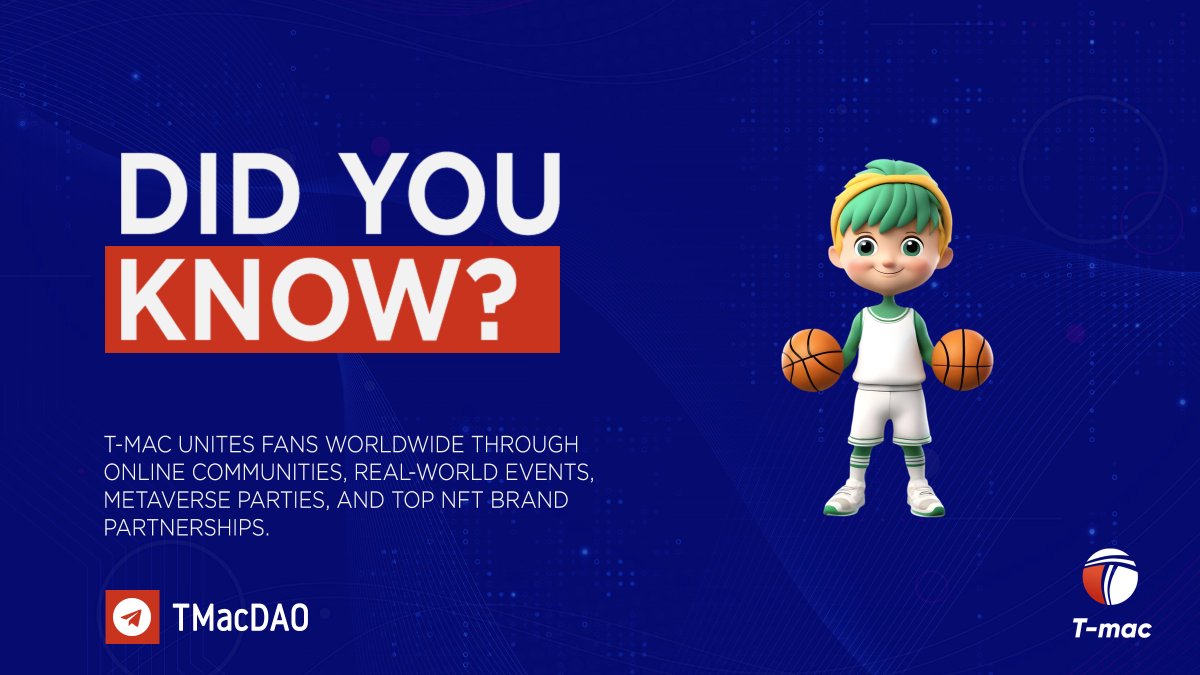 T_MacDAO's tweet photo. 🌍 Global hoops energy unleashed!

☀️ From online fan chats to epic offline gatherings, charity drives &amp; massive metaverse parties in Sandbox + Decentraland.

🎉🏟 Partner with top NFT brands to expand #TMac's influence worldwide. Who's coming?

$TMG https://t.co/0mMHGBilSc