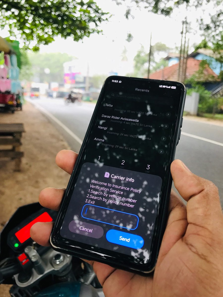 KaviSenu's tweet photo. If your vehicle insurance document isn’t with you and the police stop your vehicle for a check, you can now verify the insurance status from any phone by dialing *1338#, then entering the vehicle number. You can also check it by entering the insurance policy number instead (though honestly, who remembers that?).

Alternatively, you can send either the vehicle number or the insurance policy number as an SMS to 1338 and receive the active status via text message. You can also call 1338 directly. (It’s free of charge.)

This comes with the implementation of the digital insurance card system, effective from May 1, 2026. Physical insurance cards are no longer being issued. However, even if you can’t show the digital card, apparently you’re still expected to carry at least a photocopy of it. The USSD, SMS, and call options are there to verify the validity of that photocopy.

Copied