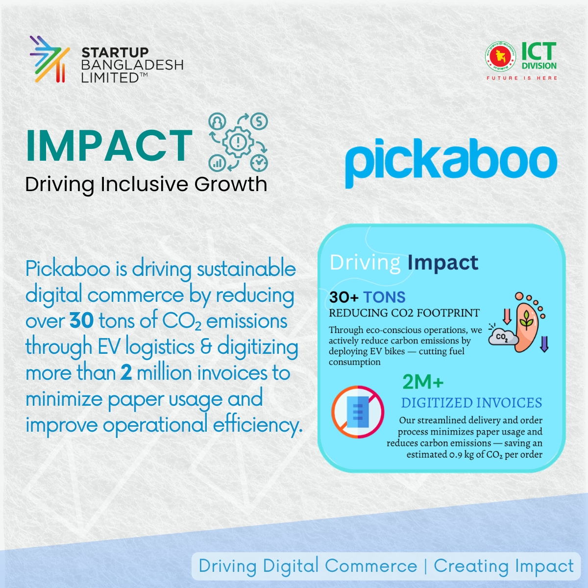 startupbdltdvc's tweet photo. Our portfolio company Pickaboo has reduced 30+ tons of CO₂ emissions through EV logistics and digitized 2M+ invoices to build a more sustainable commerce ecosystem.

#StartupBangladesh #Pickaboo #Sustainability https://t.co/cmvCspWNLB