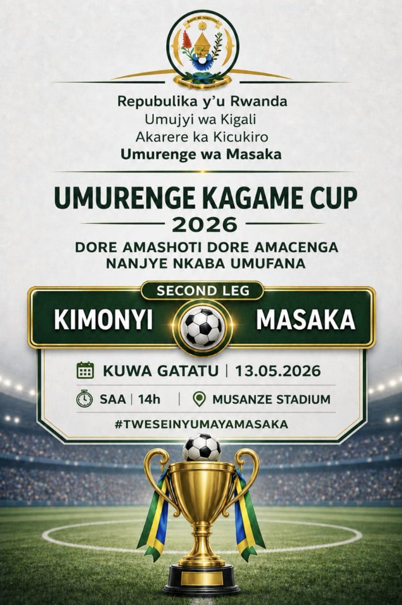 MasakaSector's tweet photo. #UmurengeKagameCup

Ejo kuwa Gatatu tuzajya gukina n'Umurenge wa Kimonyi (Musanze).

Umukino ubanza (Masaka 2:1 Kimonyi)

@KimonyiSector @MusanzeDistrict See you tomorrow https://t.co/NQJBb0Ba3e