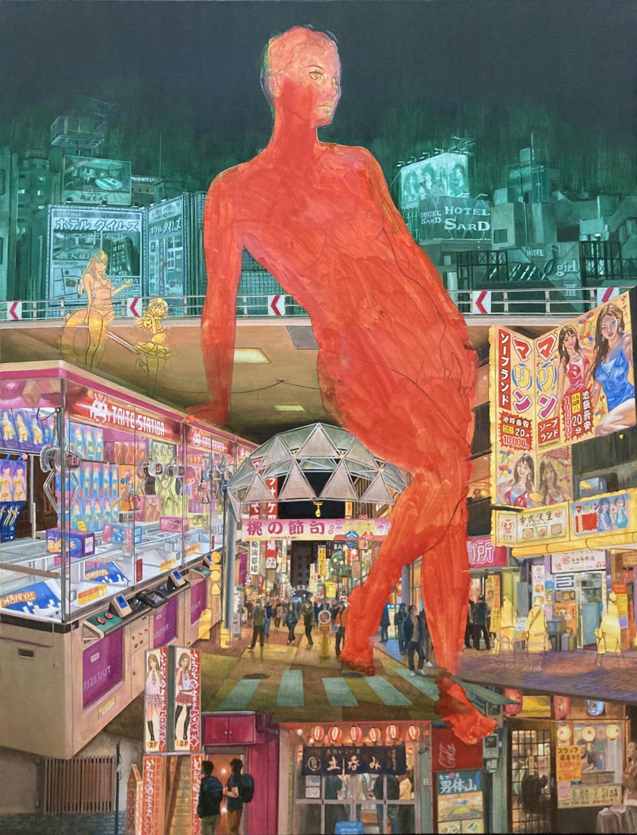 池袋を描く60号 背景部分の完成が見えてきた。全体をまとめる為に最終
