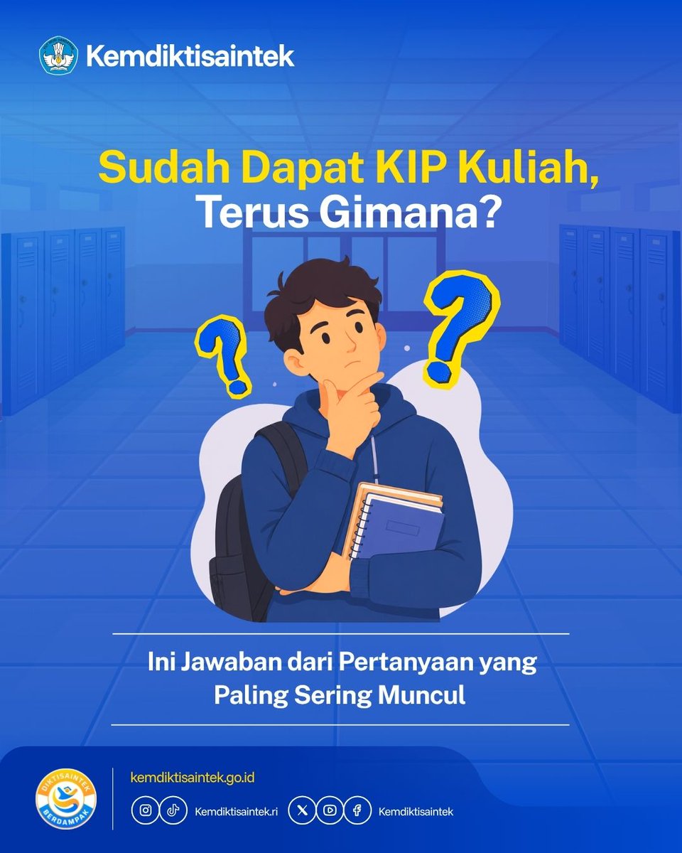 Kemdiktisaintek's tweet photo. Halo #InsanDiktisaintek

Perjalanan kuliah sering disertai banyak pertanyaan 💬

Lewat carousel ini, kami rangkum beberapa pertanyaan seputar KIP Kuliah yang paling sering ditanyakan.

Geser sampai akhir ya 👉 https://t.co/U2oQfPTldU
