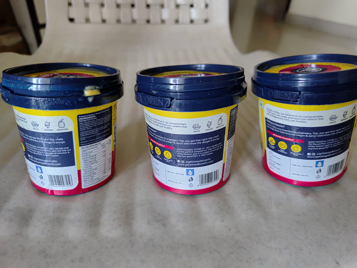 ankushsaraf11's tweet photo. Disappointed with @AmazonHelp @amazonnow. Recvd 3 cup of ice cream completely damaged, leaking, seals bypassed, lids open, and looking infected. Delivery Agent says no partial returns allowed. CS giving only partial refund for 1 cup. Fix this mess 📸 👇 #BadCutomerService https://t.co/8QIuzvDvhH