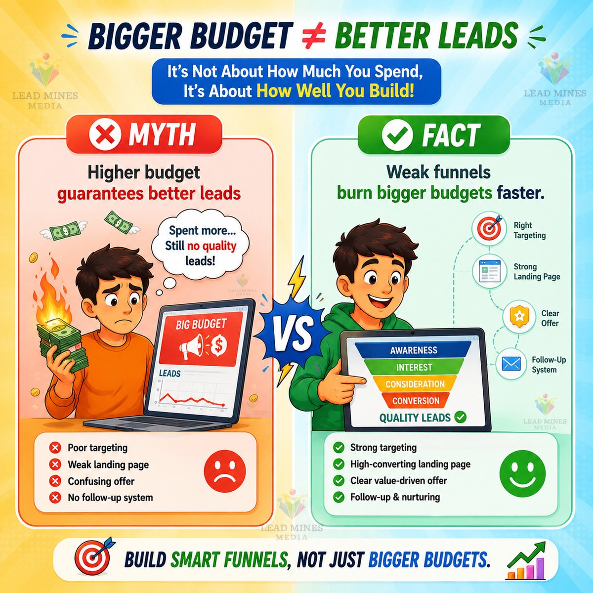LeadMines's tweet photo. ❌ MYTH: Higher budget guarantees better leads.
✅ FACT: Weak funnels burn bigger budgets faster.
📞 Call Us: +91 9920222286
https://t.co/bAbTdW0J8b | info@leadminesmedia.com
.
.
.
#work #sales #marketing #callmanagementsolutions #telecallers #customerservice https://t.co/ncR2kuUI7e