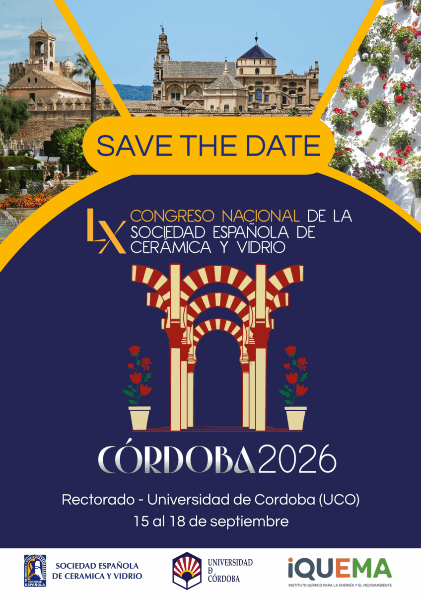 ICMSevilla's tweet photo. 🔬📢 Symposium on Structural Ceramic Materials &amp; Advanced Composites

📍 LX National Congress on Ceramics and Glass 

🗓️ Sept 15–18

📨 Abstract deadline extended to May 14

🎤 Keynote: Dr. Ana Morales‑Rodríguez

👥 Organised by Rosalía Poyato (ICMS) &amp; Cristina Ramírez (ICV) https://t.co/QHjONbbkdk
