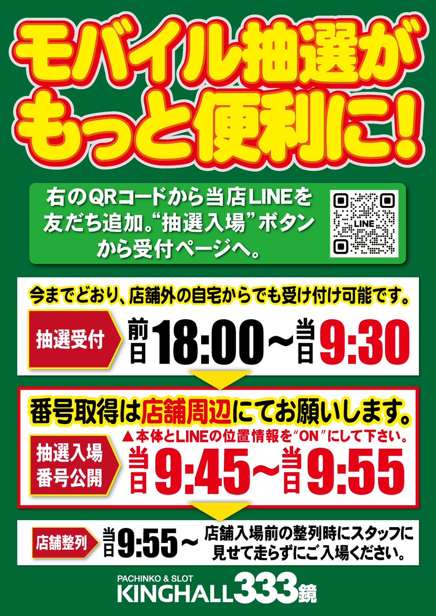 おはようございます！＃KINGHALL 333鏡 です。 モバイル抽選受付中です