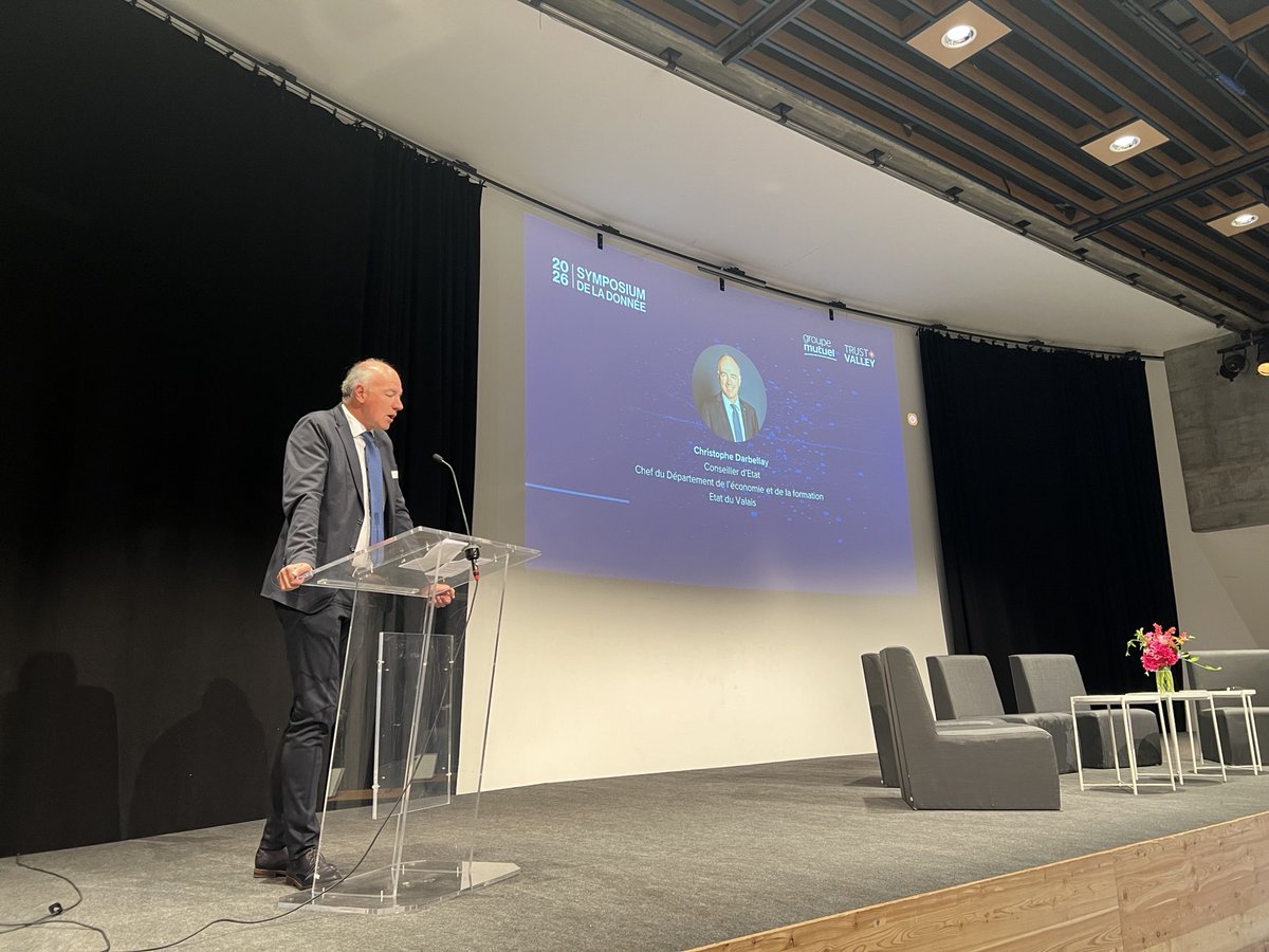 TrustValleyCH's tweet photo. 🚀🛡️🇨🇭🌐 C'est parti pour le "Symposium de la donnée 2026" avec Christophe Darbellay, Chef du Département de l’économie et de la formation, Etat du Valais. Une journée prometteuse à Martigny en perspective. Plus d'infos: https://t.co/4Kcq7dtlBb #TrustValleyCH cc @lennig https://t.co/aFgrWFZU4K