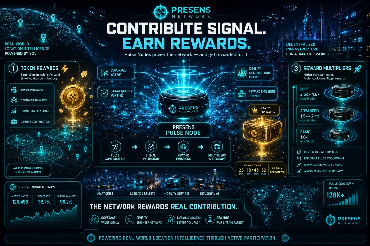 SpatialH's tweet photo. Most networks reward hype.

@PresensNetwork  rewards real contribution. 

Run Pulse Nodes.
Provide coverage.
Improve signal quality.
Earn more through multipliers &amp; early operator rewards.
Better signal = better rewards. https://t.co/BxL0YspL4x