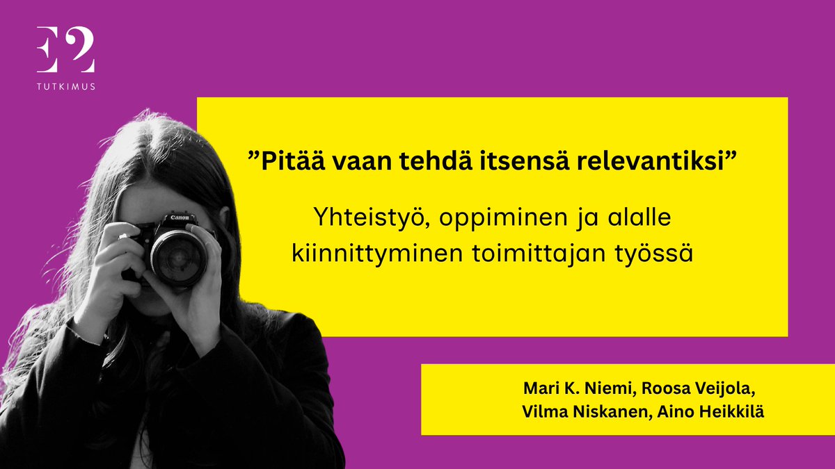 e2_tutkimus's tweet photo. ”Pitää vaan tehdä itsensä relevantiksi”: Yhteistyö, oppiminen ja alalle kiinnittyminen toimittajan työssä -raportti on nyt julkaistu!

Lue raportti osoitteessa https://t.co/eD8MNpUDO5 tai tärkeimmät nostot alta ketjusta. 🔗

Tutkimus perustuu eri uravaiheissa olevien toimittajien ryhmähaastatteluihin, joihin osallistui 27 toimittajaa 16 eri välineestä. Työtä on rahoittanut C.V. Åkerlundin mediasäätiö.