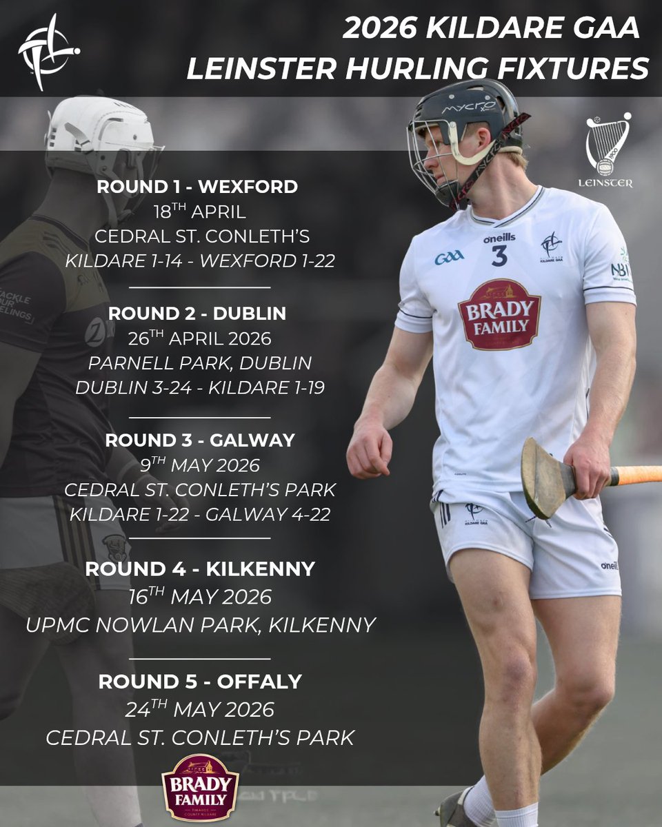 KildareGAA's tweet photo. This Saturday, Kildare travel to UPMC Nowlan Park to face Kilkenny in Round 4 of the Leinster Senior Hurling Championship.

A massive game for the Kildare Senior Hurlers, as they make the short trip to UPMC Nowlan Park to take on last years All Ireland semi-finalists Kilkenny.

⏰Time: 6pm
📅Date: Saturday 16th May
📍Venue: UPMC Nowlan Park, Kilkenny 

All support is welcome for what is a pivotal game in the Leinster Senior Hurling Championship. So, arrive early, get behind the team, and show your support for the Lilywhites! ⚪️

🎟️Tickets:
https://t.co/WEILCXTYeT