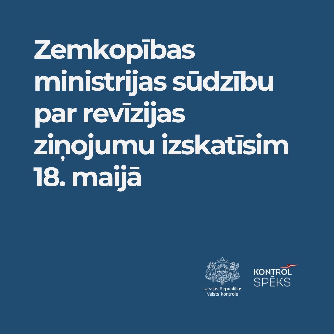 VKontrole's tweet photo. 🔵 Zemkopības ministrija iesniegusi sūdzību par Valsts kontroles revīzijas departamenta lēmumu lietderības revīzijā “AS “Latvijas valsts meži” pārraudzības efektivitāte”. Tādēļ revīzijas ziņojums 13. maijā netiks publiskots.

🚨 Valsts kontroles padome sūdzību izskatīs 18. maijā.

ℹ️ Uzzini vairāk: https://t.co/lxpLK41DrR