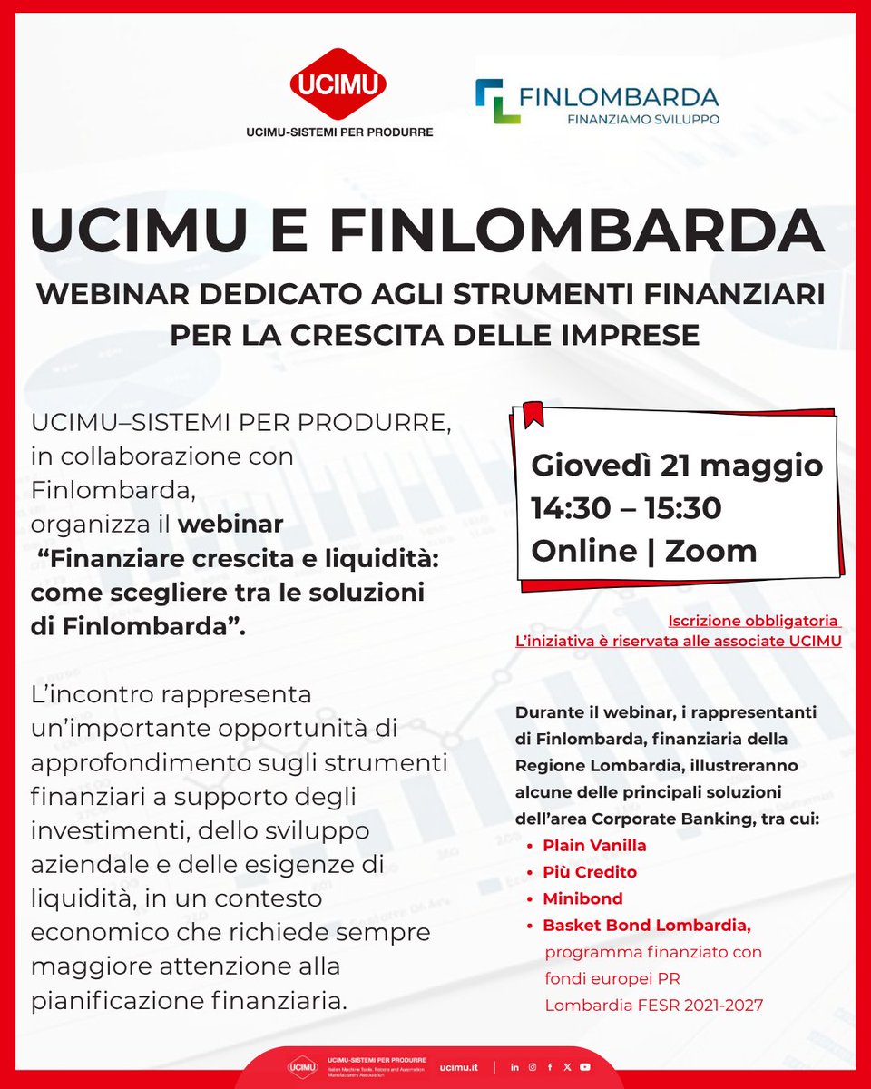 UCIMU's tweet photo. 📈 𝗨𝗖𝗜𝗠𝗨‑𝗦𝗜𝗦𝗧𝗘𝗠𝗜 𝗣𝗘𝗥 𝗣𝗥𝗢𝗗𝗨𝗥𝗥𝗘 𝗲 𝗙𝗶𝗻𝗹𝗼𝗺𝗯𝗮𝗿𝗱𝗮
📌𝗪𝗲𝗯𝗶𝗻𝗮𝗿 𝗱𝗲𝗱𝗶𝗰𝗮𝘁𝗼 𝗮𝗴𝗹𝗶 𝘀𝘁𝗿𝘂𝗺𝗲𝗻𝘁𝗶 𝗳𝗶𝗻𝗮𝗻𝘇𝗶𝗮𝗿𝗶 𝗽𝗲𝗿 𝗹𝗮 𝗰𝗿𝗲𝘀𝗰𝗶𝘁𝗮 𝗱𝗲𝗹𝗹𝗲 𝗶𝗺𝗽𝗿𝗲𝘀𝗲

🔗 Link di iscrizione: https://t.co/2F0BVCZU3z https://t.co/7ojxopwJkx