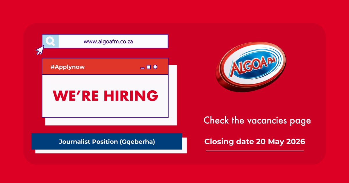 AlgoaFM's tweet photo. We’re looking for an experienced Journalist (5+ years) to join our newsroom team across radio and digital platforms.

Apply here: https://t.co/lIYZzr6KdU https://t.co/AzHjmNPUjO