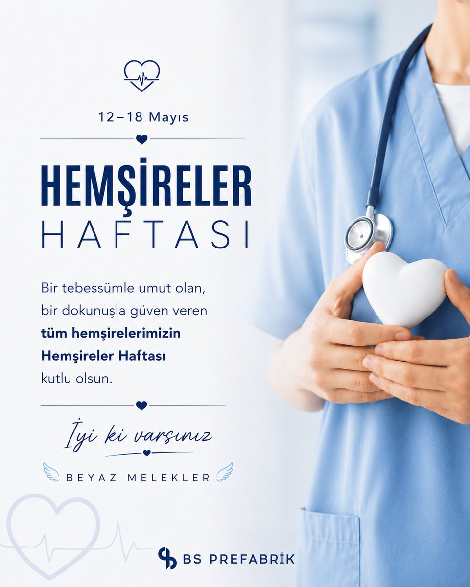 bsprefabrik's tweet photo. 12–18 Mayıs
HEMŞİRELER HAFTASI

Bir tebessümle umut olan,
bir dokunuşla güven veren
tüm hemşirelerimizin
Hemşireler Haftası kutlu olsun.

İyi ki varsınız.

#HemşirelerGünü #hemşirelerhaftası #hemşire #salı https://t.co/BhYyaHTIaV