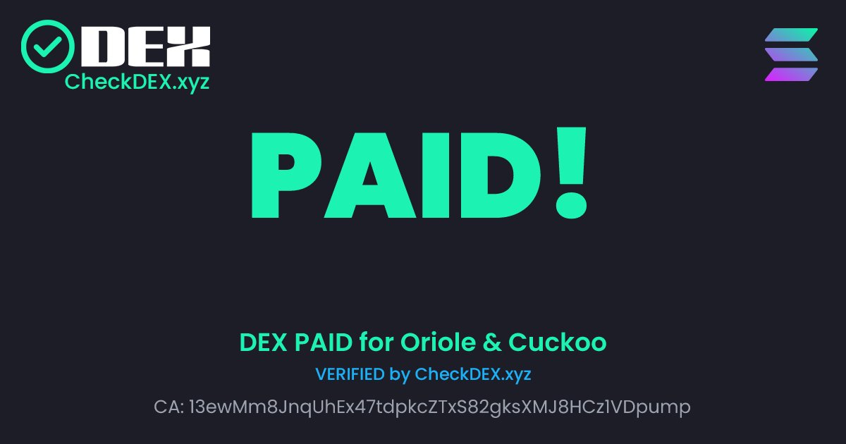 A NEW TOKEN ($MOONBEARS) HAS PAID DEX!

Join the Community:
x.com/i/communities/…

checkdex.xyz/13ewMm8JnqUhEx…

🚀 SEND Oriole &amp; Cuckoo W/ CHECKDEX TRENDING 🚀