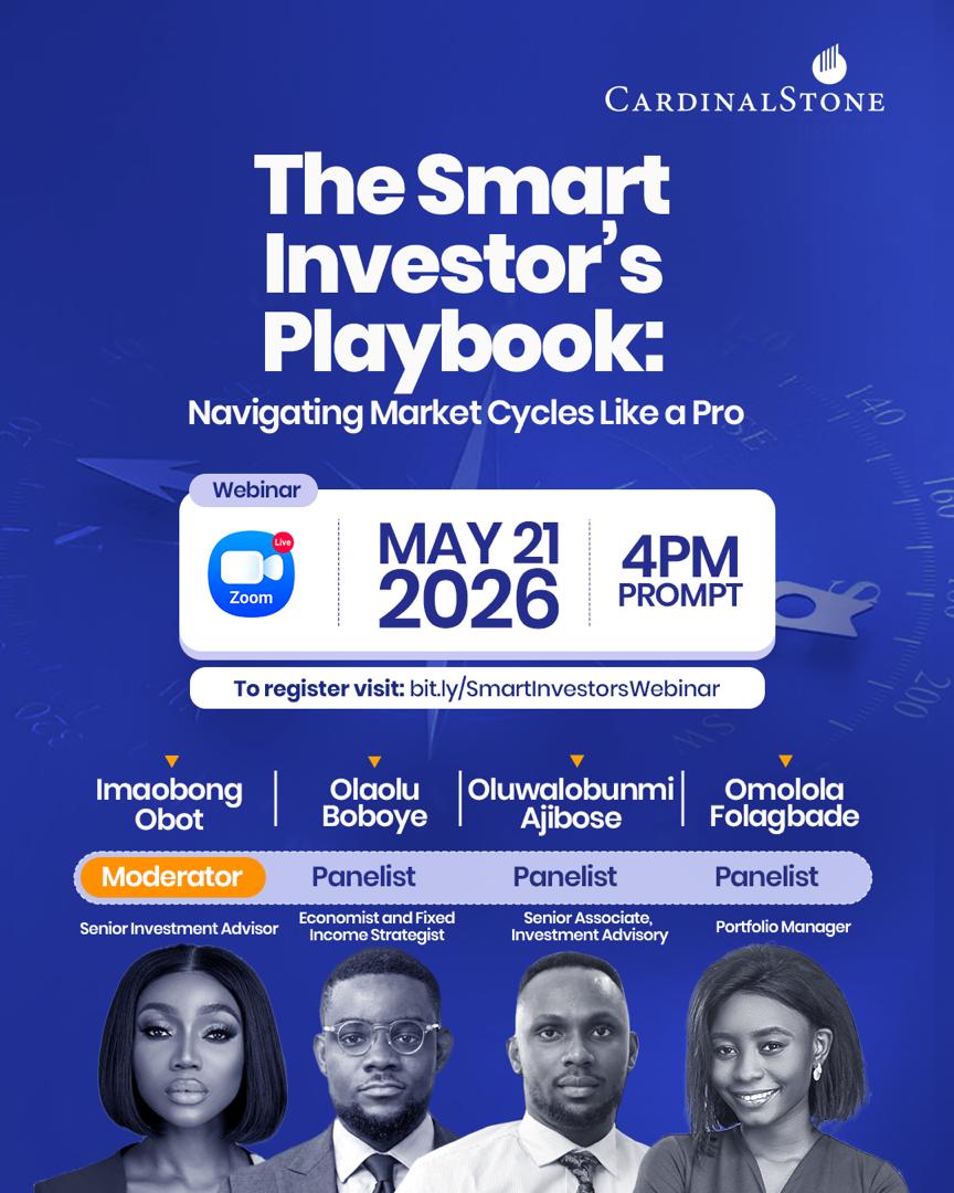 CardinalStoneNG's tweet photo. Every market cycle presents opportunities if you know how to position yourself.

Join our exclusive webinar on Thursday, May 21, 2026, at 4:00 PM (WAT) on Zoom and discover how smart investors identify and capitalise on market opportunities.

Learn practical strategies to navigate changing market conditions and make more informed investment decisions.

🔗 Register today: https://t.co/lEZMGBwTEF