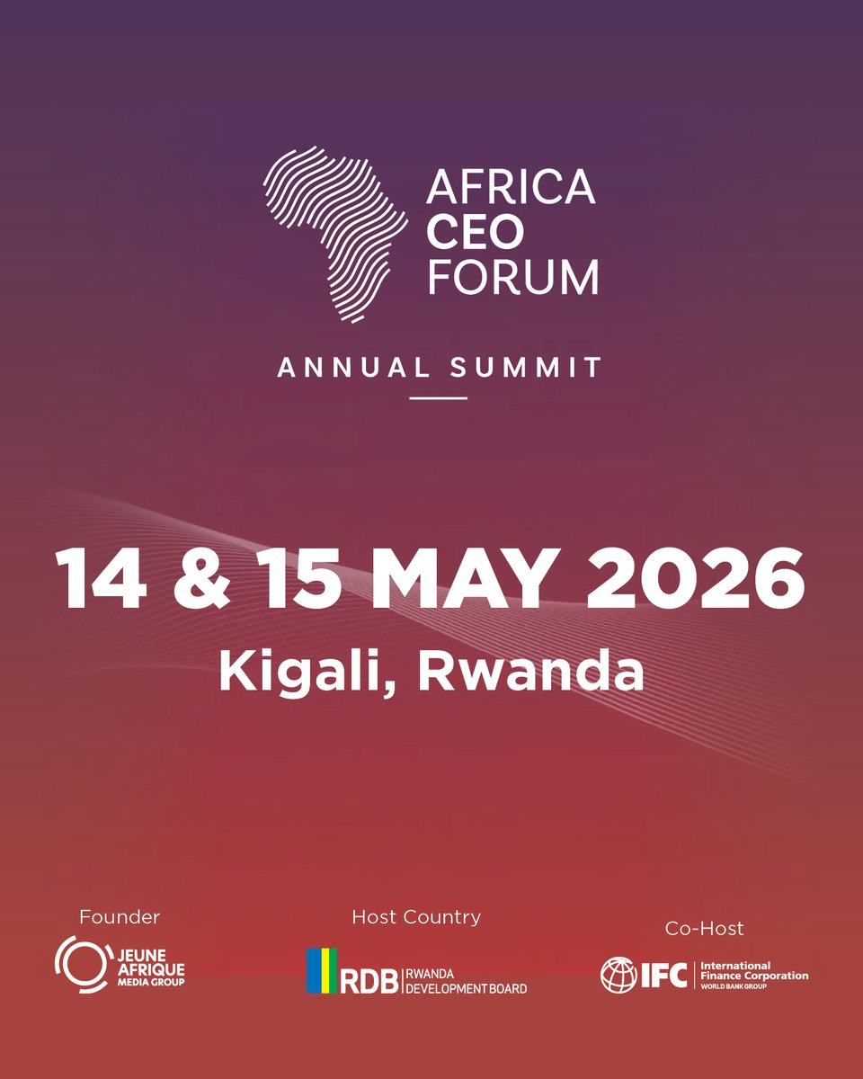 cgtnafrica's tweet photo. The 2026 Africa CEO Forum is set to be held in Kigali from May 14 to 15, bringing together more than 2,000 business executives, investors, and government leaders to discuss investment opportunities, collaborative ownership models, and private sector-driven growth across the continent. #ACF2026 #AfricaCEOForum 

For more: https://t.co/l1oqFyIKtq