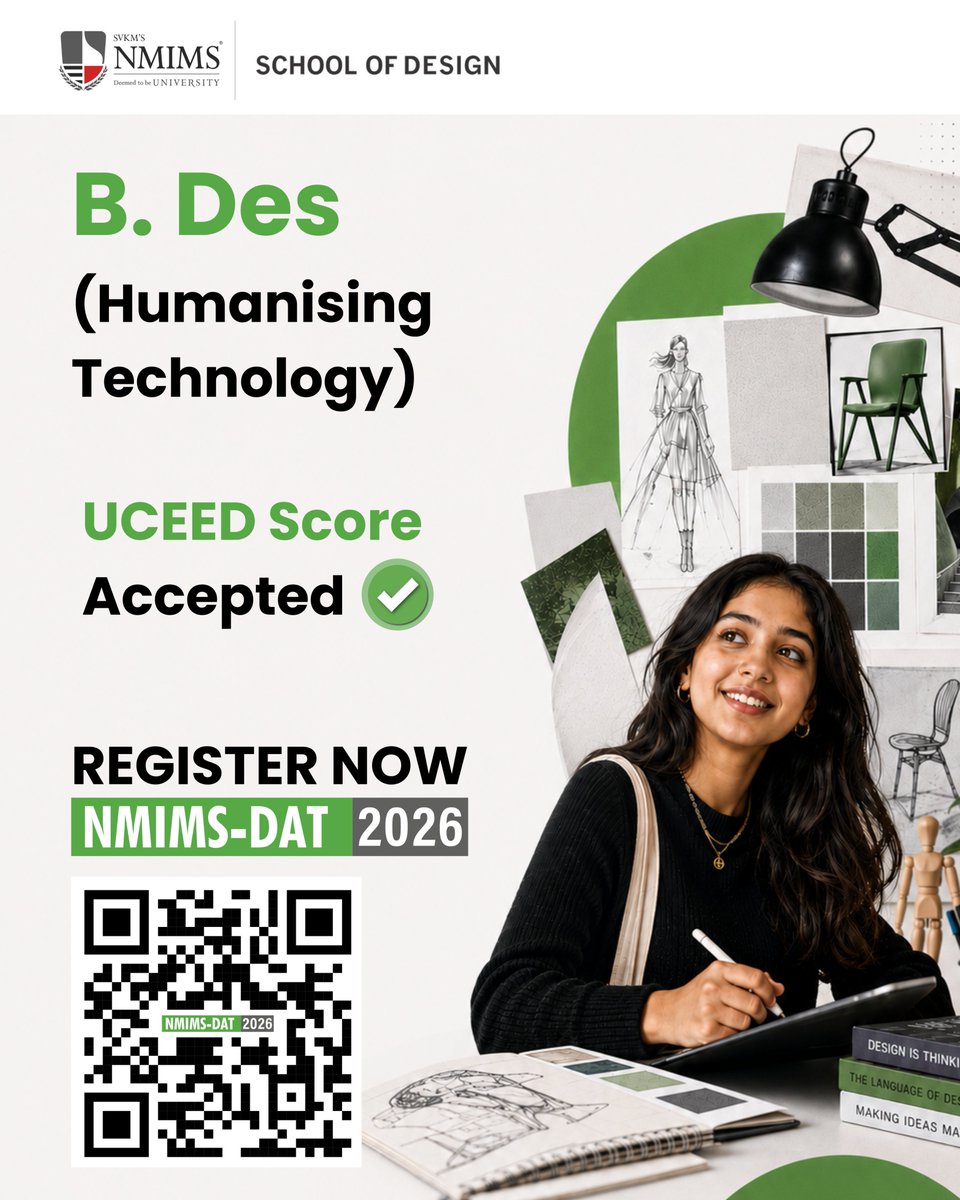 nmims_design's tweet photo. Your creativity deserves a platform that goes beyond trends and builds real-world impact. 

If design is your passion, this is where your journey begins.

Registrations Open for NMIMS-DAT 2026.

https://t.co/dRMkqhK4to

#Design #BDes https://t.co/C3Ei29WDHg