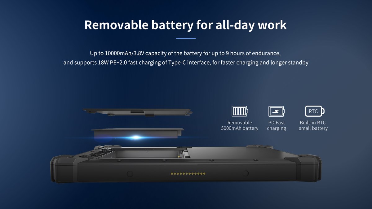 arrvel_official's tweet photo. Power your mission with the #T87X rugged tablet. 🔋   
⚡10,000mAh Power: Built for long-shift endurance.   ⚡Removable Battery: Swap and go with zero downtime.      
⚡9H Endurance: Reliable for continuous field operations.   
#arrvel #RuggedTablet #IndustrialTech #FieldWork https://t.co/5YE2PZScWs