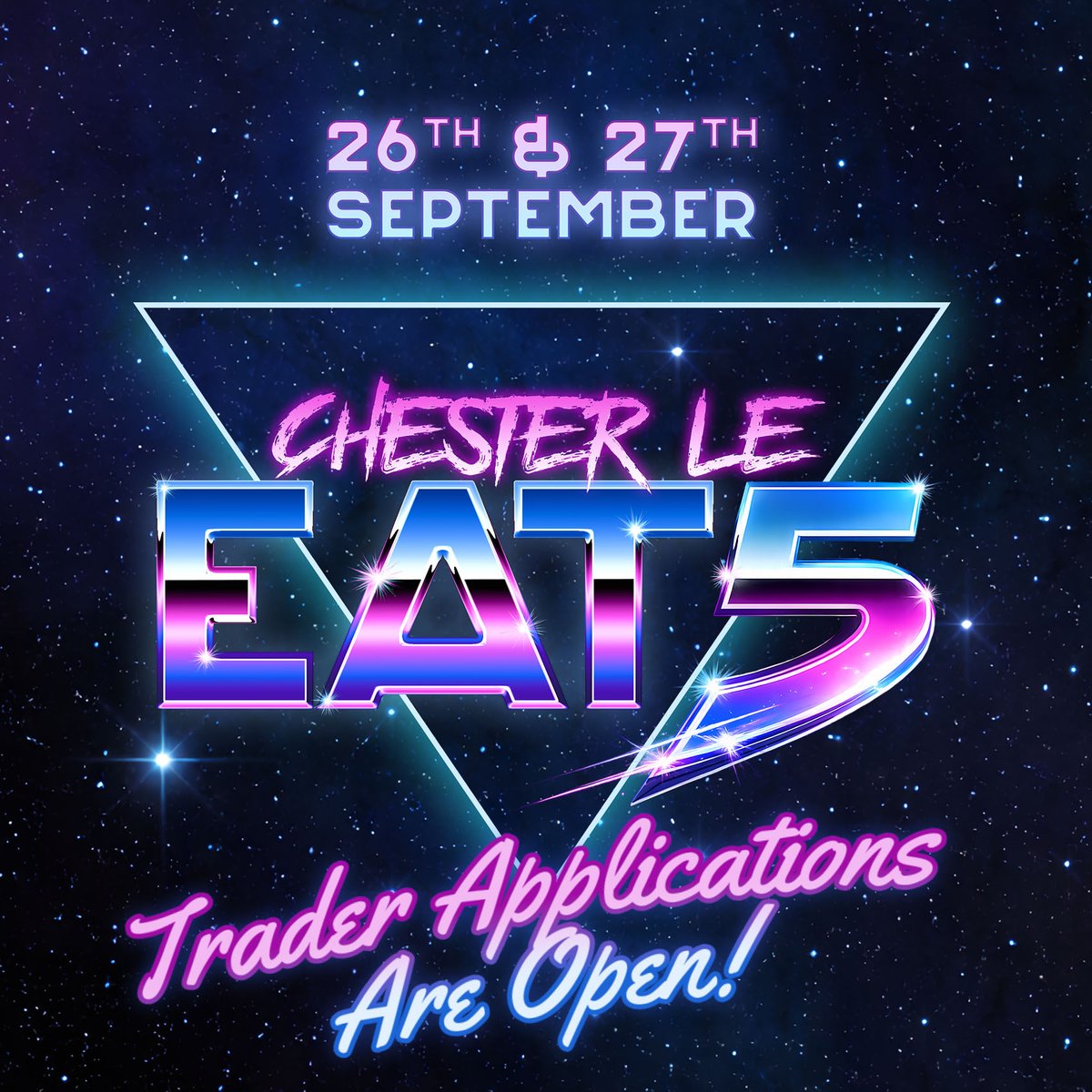RiversideDurham's tweet photo. 🚨 TRADER APPLICATIONS ARE OPEN 🚨

Chester-le-EATS returns to @DurhamCricket  on 26th & 27th September 2026 for our HUGE 5th anniversary celebration… and applications to trade are still live! 🍔🔥

With over 40 traders, brand-new Masterclasses and our biggest entertainment line-up yet, this year is shaping up to be our boldest festival to date.

We’re now entering the final stretch for applications, with only a limited number of indoor spaces remaining and we don’t expect them to hang around for long! 👀

So if you’ve been thinking about joining us for Year 5… this could be your sign.

👉 Apply now: https://t.co/tcbbYgE1w8

Turning 5. Still Hungry. 🎂
