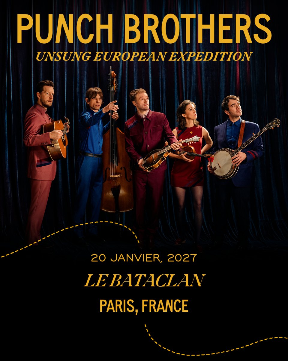 RainDogprod's tweet photo. PUNCH BROTHERS de retour à Paris pour un concert unique en France au Bataclan le 20 janvier 2027, à l’occasion de la sortie de son 7è album The Unsung Adventures of Punch Brothers.

Billetterie à partir de vendredi 15 mai à 11h
https://t.co/WXLsE00c4M https://t.co/BRsvQsQcps
