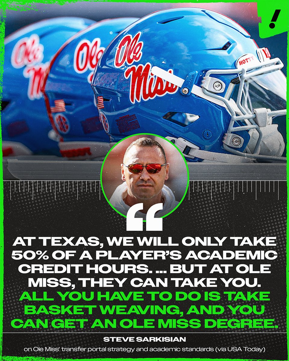 YahooSports's tweet photo. Steve Sarkisian sounds off on Ole Miss' academics and portal approach after the Rebels flipped a Clemson commit while he was in class 👀 https://t.co/3afD8acNlL