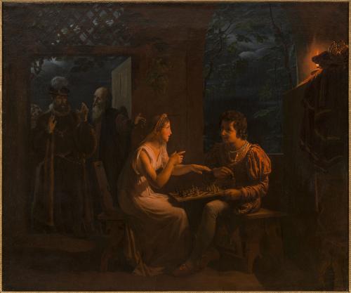 Echecs64's tweet photo. The Tempest (#Shakespeare, 1611). Miranda and Fernando play #chess Musée de la Vie Romantique, Paris. @KoganArt @ffechecs @leontxogarcia @Erga3x @ecfchess @Schachbund 
https://t.co/JmT89NynnB https://t.co/Ds71WfrHRz