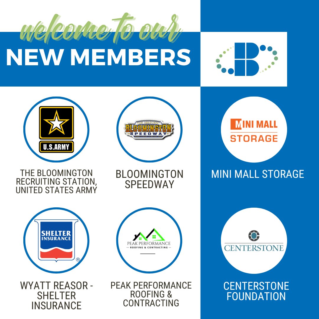 ChamberBloom's tweet photo. Welcome to the Chamber our newest members!
The Bloomington Recruiting Station United States Army | Bloomington Speedway | Mini Mall Storage | Wyatt Reasor – Shelter Insurance | Peak Performance Roofing &amp; Contracting | Centerstone Foundation
#ChamberBloom #ChamberMember #NewMember https://t.co/qgsaELMTXe