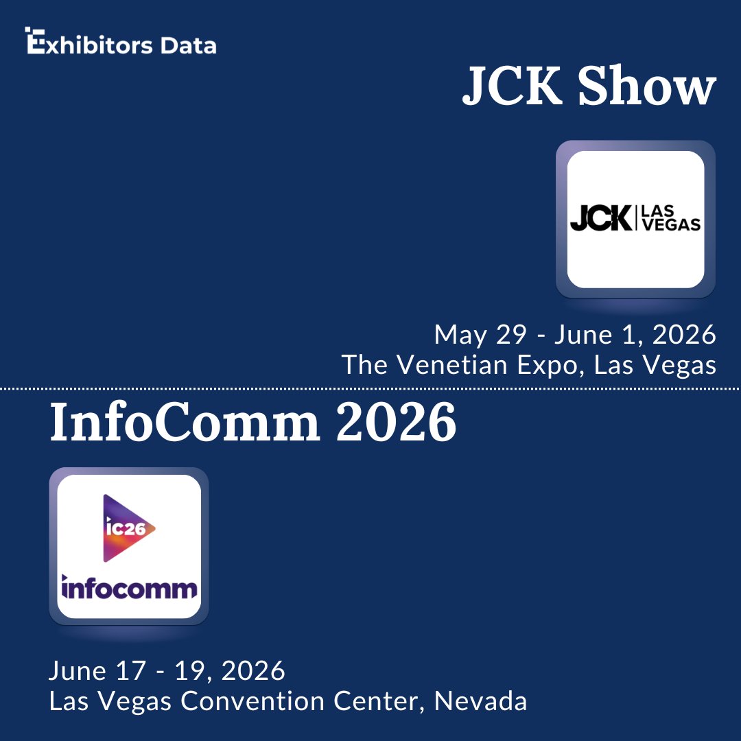 ExhibitorsData's tweet photo. Your competition is already planning their trade show strategy.
JCK, InfoComm, ChemUK, UK Games Expo. Four events happening soon, four opportunities to map who's in your space.
Get exhibitor lists with verified contact info.

Reach out to us for more details- info@exhibitorsdata.com
Or visit our website- https://t.co/XcYapbuypk

#TradeShows #ExhibitorData #B2BMarketing #CompetitorIntel #ExhibitorsData