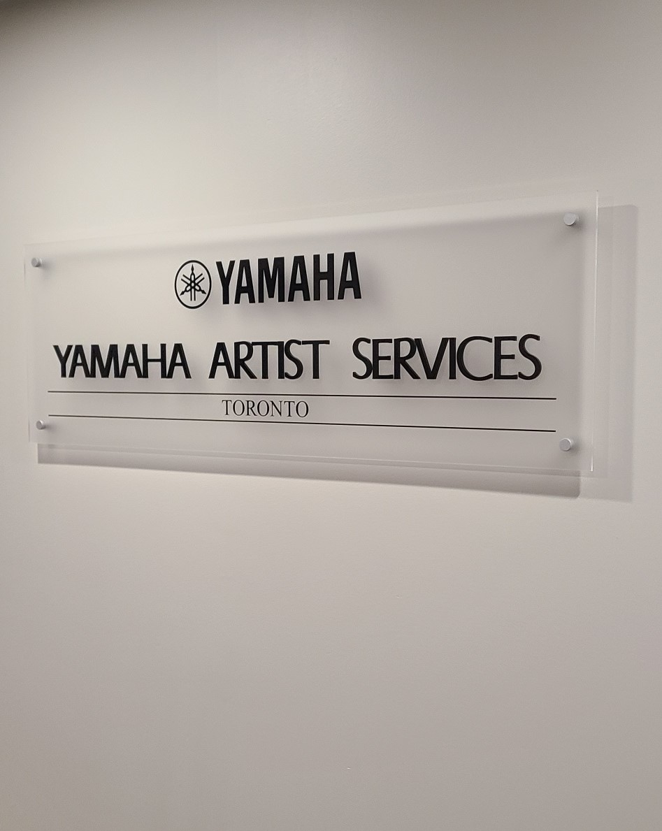 SignsToronto's tweet photo. Custom frosted acrylic lobby signs, installed raised from the wall with aluminum stand off pins - "Yamaha Canada Music".

Toronto Signs project completed. https://t.co/w1lpE7MaaU