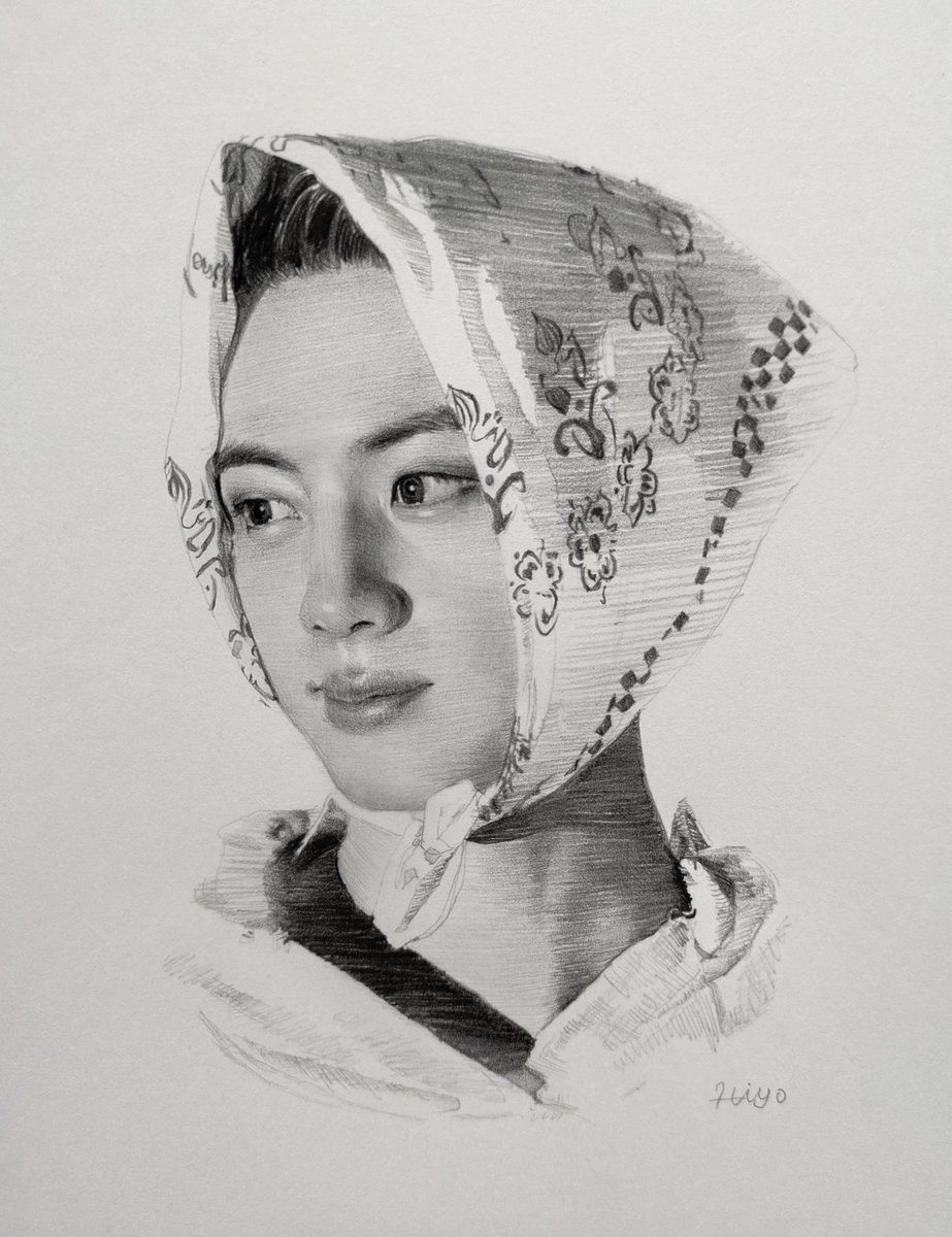 連投すみません🙏🏻スカーフジン君描きました☺️　#bts #btsfanart #jin #Kimseokjin #ジン #鉛筆画