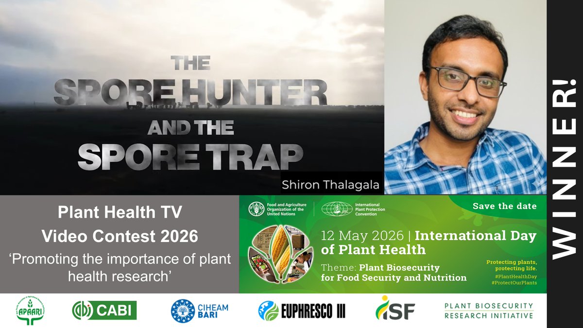 Euphresco's tweet photo. 🎉Congratulations to Shiron Thalagala from the ARC Training Centre in Plant Biosecurity🇦🇺 for winning the 5th #PlantHealth TV #videocontest! 🥇🌱🎬 organized by @APAARI @CABI_News @CIHEAMBari #EUPHRESCOIII @SeedFed @PBRI_Australia
👉video: https://t.co/WCMLRNROTi
#PlantHealthDay https://t.co/s9esJEiSTO