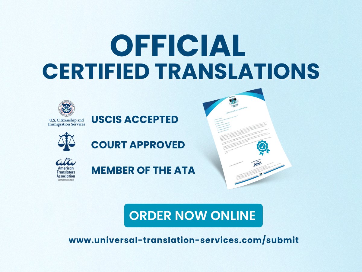 UnivTranslation's tweet photo. Looking for certified translations accepted for immigration or legal use?
We provide official translations accepted by USCIS and courts, handled by experienced professionals and aligned with American Translators Association standards.  https://t.co/SGE2yTKlEP https://t.co/Bc7eV9b8Qy