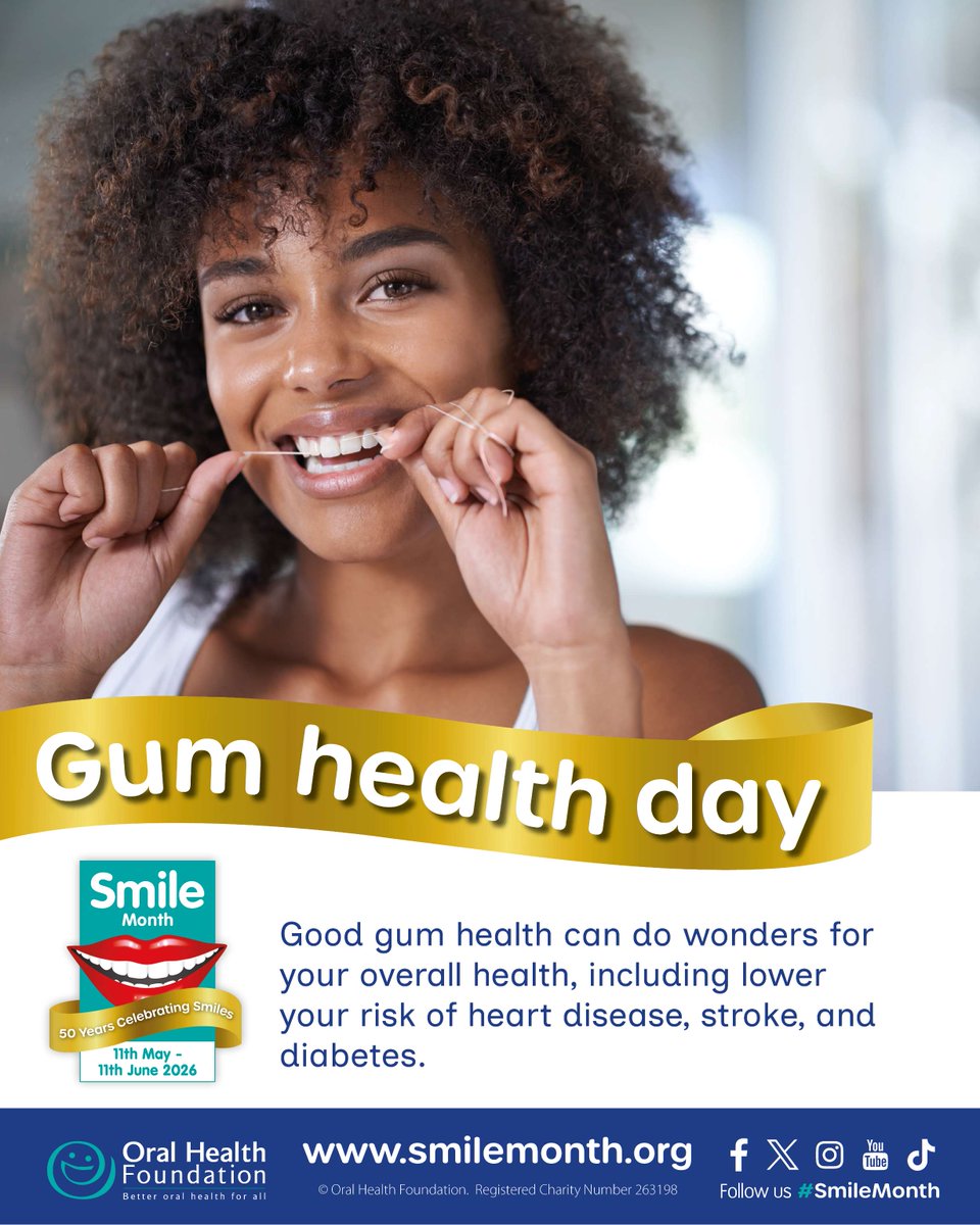 smilemonth's tweet photo. Having healthy gums does wonders for your overall health, so take this as your sign to go and clean between your teeth! #SmileMonth #GumHealthDay https://t.co/hr4Oys1gHs