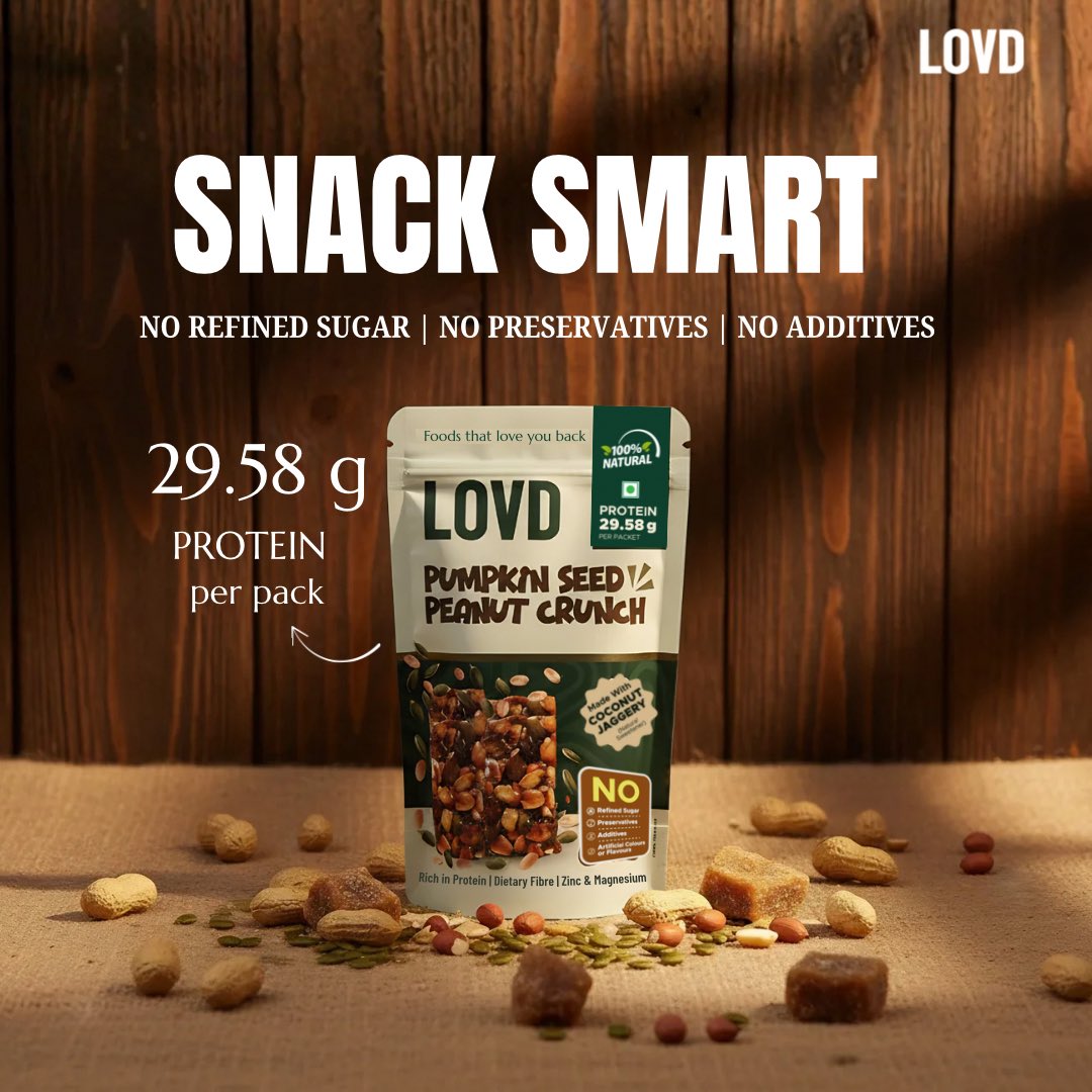 lovdfoods's tweet photo. Fuel your day the smart way with LOVD Pumpkin Seed Peanut Crunch! Packed with 29.58g protein per pack and made with no refined sugar, preservatives, or additives — this is clean snacking at its best. https://t.co/MlTs3A5DD1