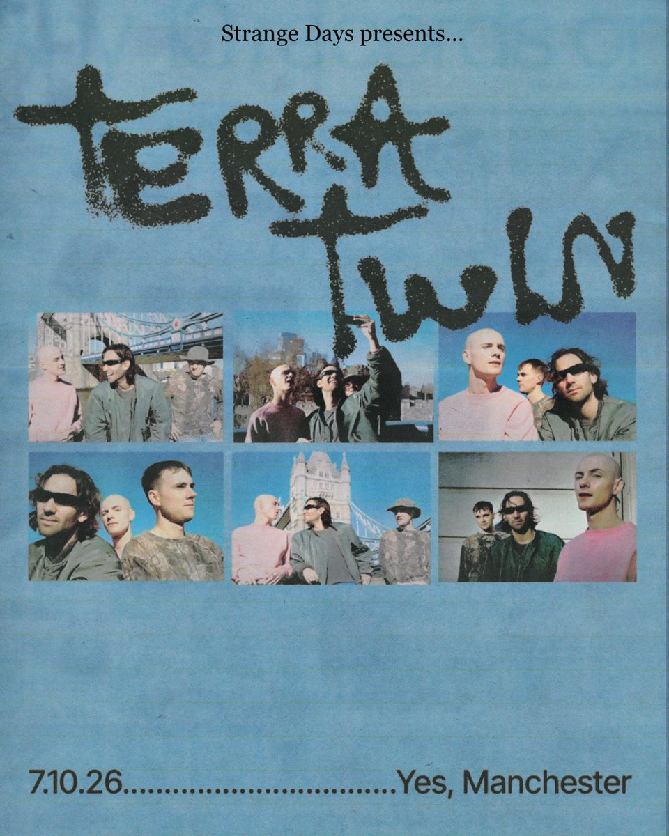 StrangeDaysLv's tweet photo. NEW SHOW: London’s @terratwin_ live in Manchester this October.  New EP ‘Scumbag’ released 2nd June.  Tickets on sale Friday morning!

📍 @yes_mcr 
📆 Wednesday 7th October 
🎫 https://t.co/Sk8oGsKCjY https://t.co/Cv0bwrLyGg