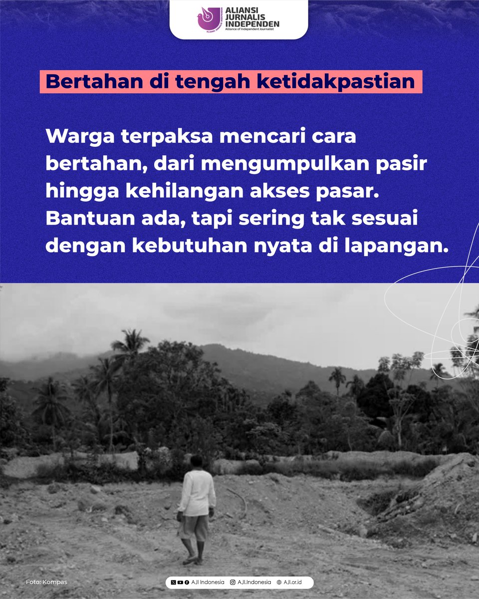AJIIndonesia's tweet photo. Pemulihan pascabencana terus berjalan, tapi belum menyentuh sumber penghidupan warga.
Di balik jembatan yang tersambung dan sungai yang dinormalisasi, banyak petani masih kehilangan sawah, akses, dan pendapatan.
#PemulihanBencana #Sumbar #Petani #BatuBusuk https://t.co/BpRlZS81EY