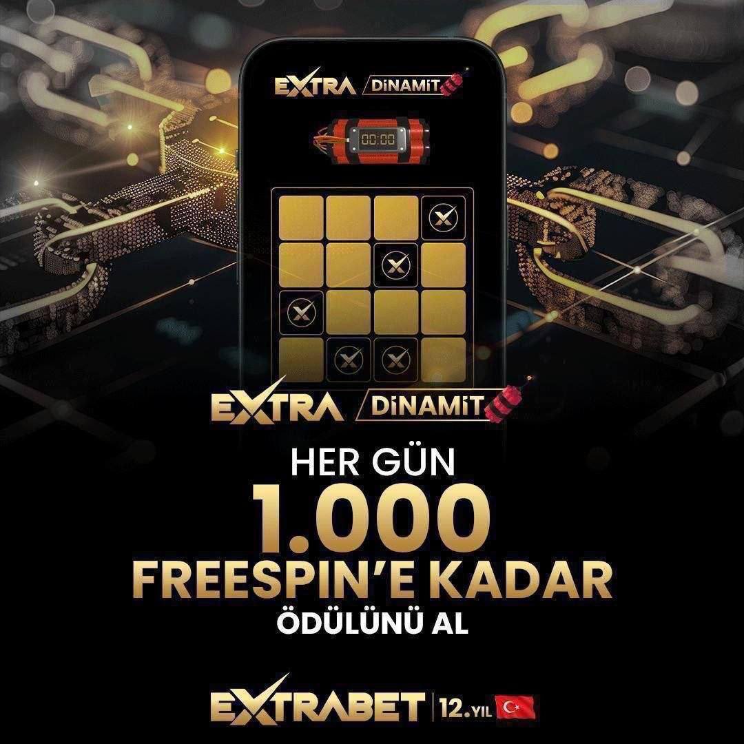 ExtrabetTR9's tweet photo. Tamamen kendi bünyemizde geliştirdiğimiz, eğlence ve ödüllerle dolu ExtraDinamit adlı oyunumuz yayında!

Günde bir kez 500₺ ve üzeri yatırım yaparak ExtraDinamit oyununda geçerli 1 oyun hakkı kazanın.

Bu özel fırsatla 1.000 FreeSpin’e kadar ödül kazanma şansını yakalayın! https://t.co/XvcQjh5A2h