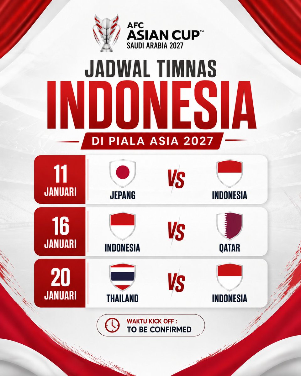Laga pertama timnas Indonesia di Piala Asia 2027 langsung menghadapi favorit juara. 👋🥶