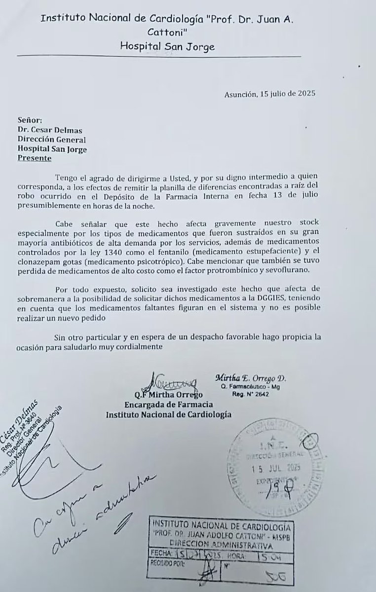 TigresMedia's tweet photo. Administracion del Instituto Nacional de Cardiología (Hospital San Jorge) con antecedentes de la pérdida millonaria de medicamentos ya en periodo anterior y llamativamente al asumir nuevamente se volvió a dar un hecho denunciado por los propios funcionarios, que son convocados para supuesta indagatoria. https://t.co/ERn8OgRUC4