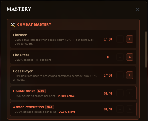 SCoinAlchemist's tweet photo. #SolSiege @solsiege 
毎日ちょこちょこレベル上げ！

MASTERY『Double Strike』もレベル40まであがり、これで3種類Maxに。
『Token Surge』で $SIEGEの獲得枚数を増やすか『Fortify』で10秒ごとに🛡を作ってより先のWaveを目指せるようにするか…

※ 2~4枚目：各MASTERY詳細 https://t.co/F7pp66ixuM